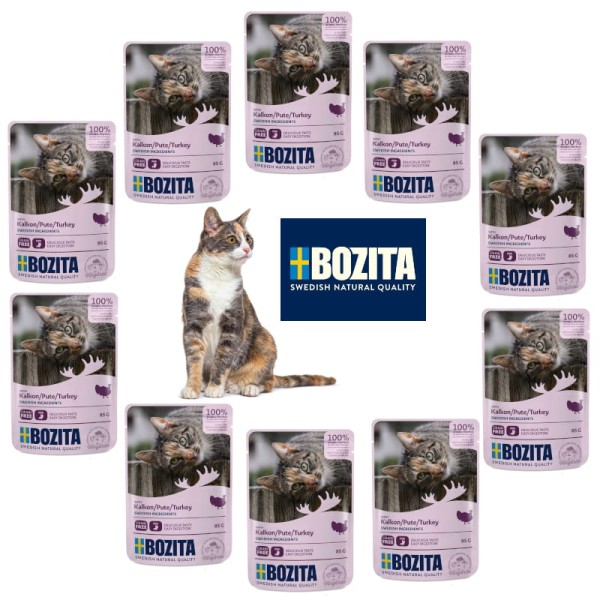 BOZITA kot saszetka kawałki w sosie z indykiem 10x85g