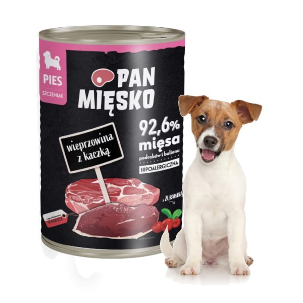 Karma dla szczeniąt WIEPRZOWINA z kaczką 400g PAN MIĘSKO