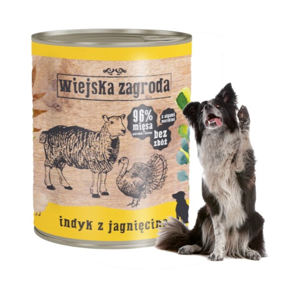 Karma mokra dla psa indyk jagnię 800g Wiejska Zagroda