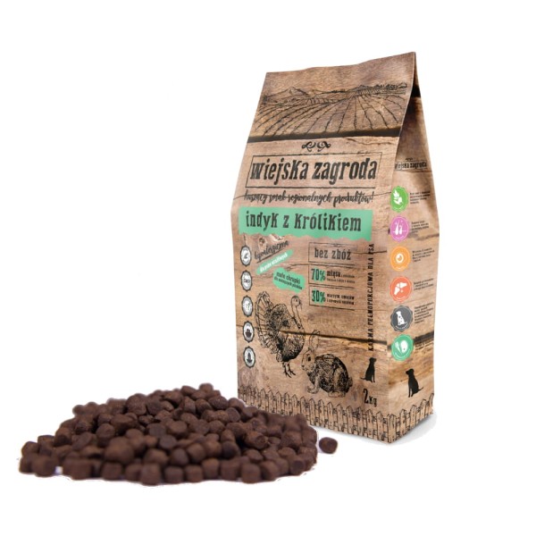 Karma sucha dla psa indyk królik 2kg Wiejska Zagroda