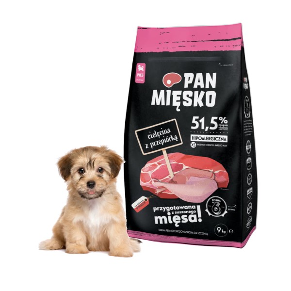 Karma dla szczeniąt XS cielęcina przepiórka 9kg PAN MIĘSKO