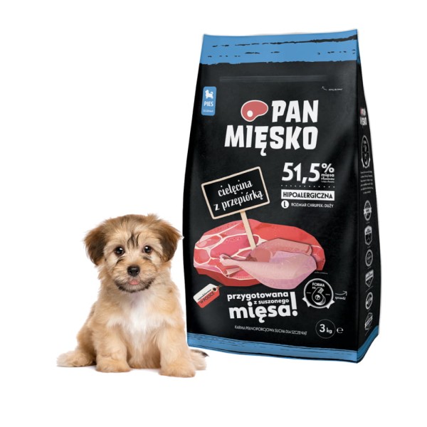Karma dla szczeniąt L cielęcina przepiórka 3kg PAN MIĘSKO