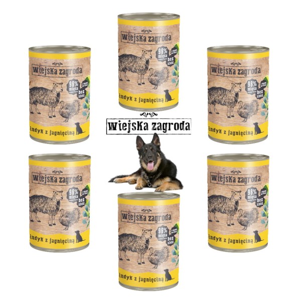 Karma mokra dla psa indyk jagnię 6x400g Wiejska Zagroda
