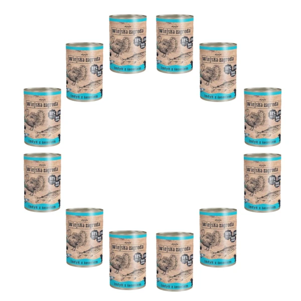 Karma dla kota indyk łosoś 12x400g Wiejska Zagroda