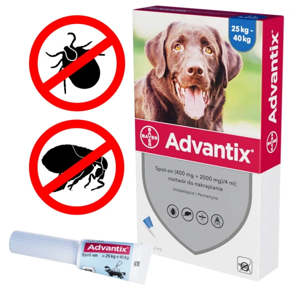 Krople od pcheł kleszczy ADVANTIX dla psa 25-40kg
