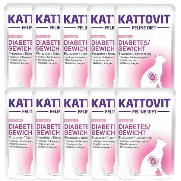 Kattovit DIABETES łosoś karma dla kota PAKIET 10x85g