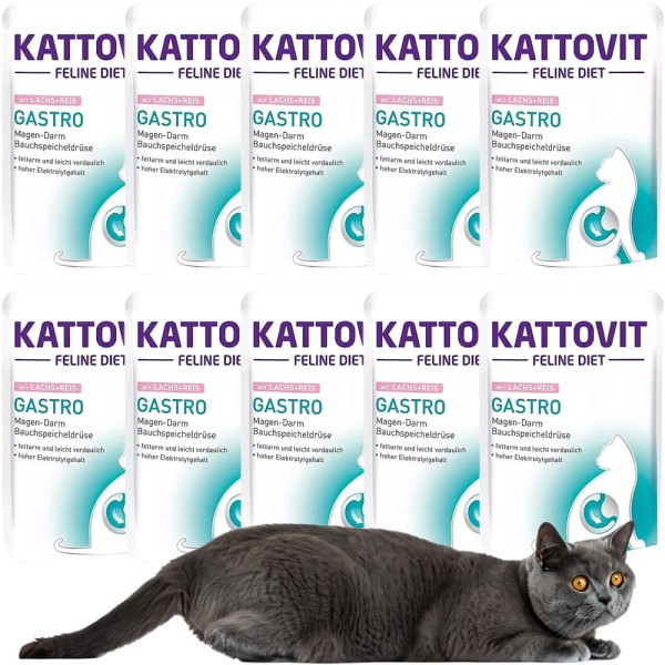 Kattovit GASTRO łosoś ryż dla kota PAKIET 10x85g