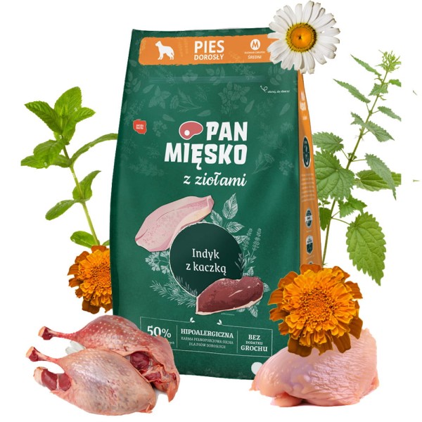 Sucha karma dla psa INDYK z kaczką ZIOŁOWY PAN MIĘSKO 3kg rozmiar M