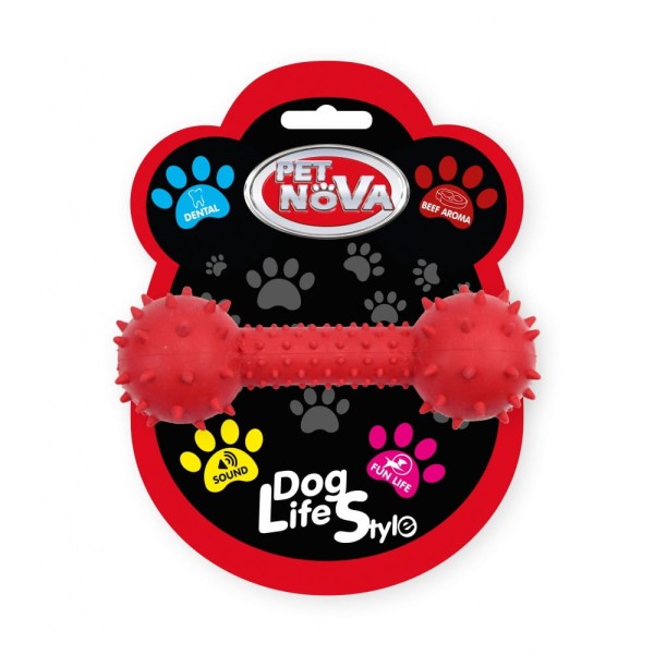 Zabawka dla psa gryzak hantel z dzwonkiem 14cm czerwony Pet Nova