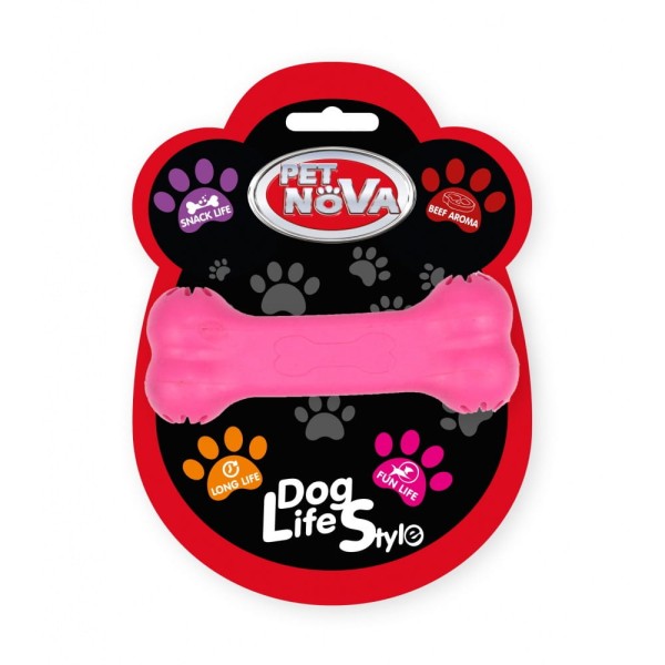 Zabawka dla psa kość gumowana przysmaki różowa 11cm Pet Nova