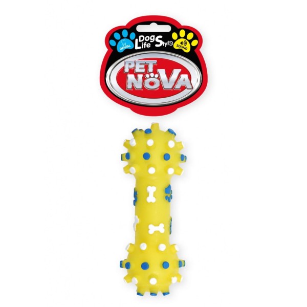 Zabawka dla psa hantel z piszczałką gryzak 12cm żółty Pet Nova