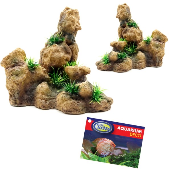 Ozdoba do akwarium SKAŁA KAMIENIE z trawką 20x14x19,5cm