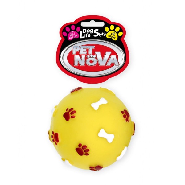 Zabawka dla psa piłka z piszczałką w łapki 7,5cm żółta Pet Nova