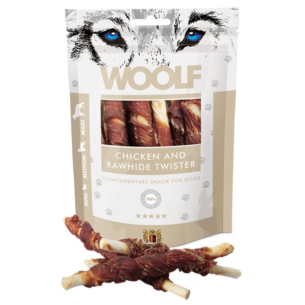 WOOLF N CHICKEN AND RAWHIDE TWISTER 100g przysmak dla psa kurczak twister