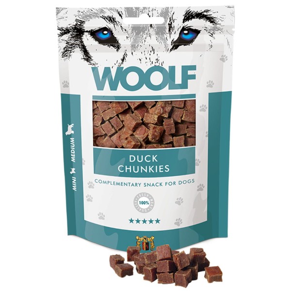 WOOLF N DUCK CHUNKIES 100g przysmak dla psa kawałki z kaczki