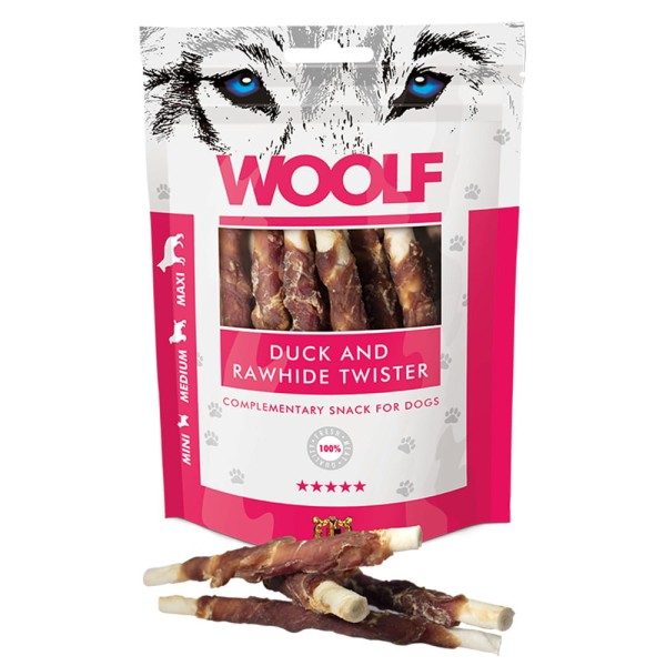 WOOLF N DUCK AND RAWHIDE TWISTER 100g przysmak dla psa twister z kaczki