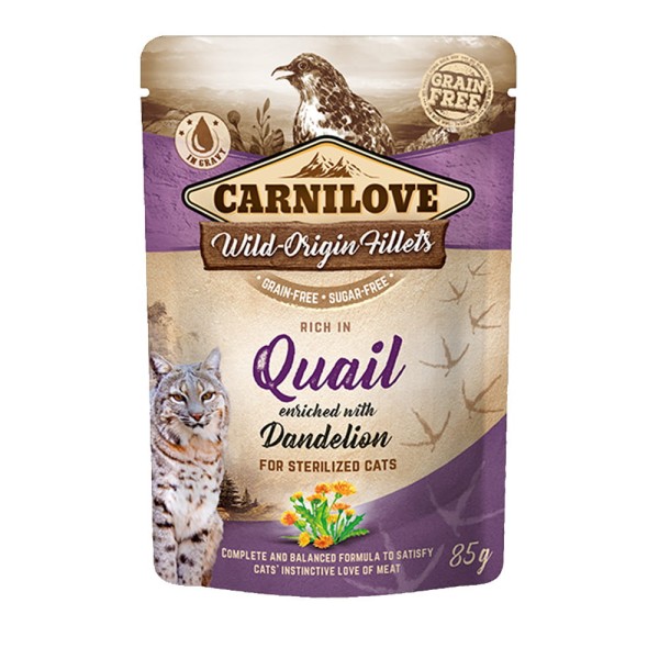 CARNILOVE CAT POUCH QUAIL&DENDELION STERILIZED 85g karma mokra dla kotów