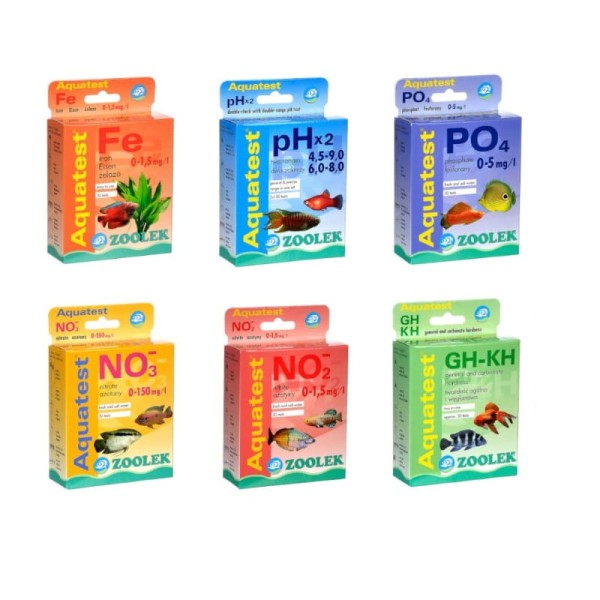 Zestaw testów do akwarium ZOOLEK pH GH KH PO4 NO2 NO3 Fe