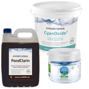 Hydroidea Usuwanie Sinic Oczko Wodne Staw 100 tys. litrów - EcoGerm Ponds 500g + PondClarin 5L + CyanOxide 5kg