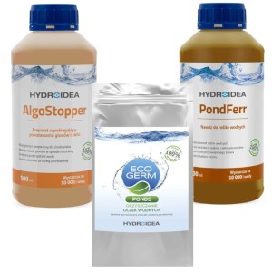 Hydroidea Zestaw oczko 10 tys. litrów EcoGerm Ponds 100g + AlgoStopper 500ml + PondFerr 500ml
