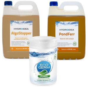 Hydroidea Zestaw oczko 100 tys. litrów EcoGerm Ponds 1kg + AlgoStopper 5l + PondFerr 5l