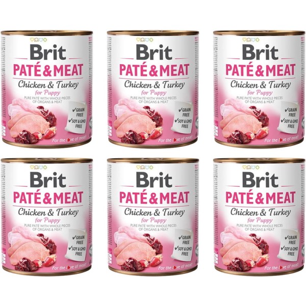 BRIT PATE & MEAT PUPPY PAKIET 6x800g karma mokra dla szczeniąt indyk
