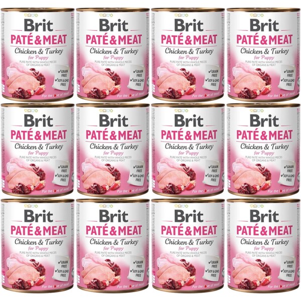 BRIT PATE & MEAT PUPPY PAKIET 12x800g karma mokra dla szczeniąt indyk