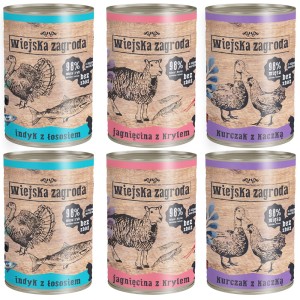 WIEJSKA ZAGRODA mokra karma dla kota mix smaków 6x 400g
