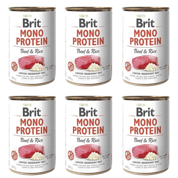BRIT MONO PROTEIN beef & rice WOŁOWINA zestaw 6x400g karma mokra w puszce dla psa
