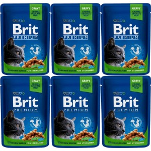 BRIT CAT POUCHES zestaw 6x100g CHICKEN SLICES FOR STERILISED mokra karma dla kotów