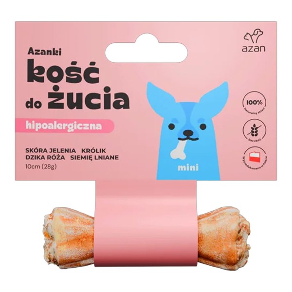AZANKI Kość do żucia MINI ze skóry jelenia z królikiem przysmak dla psa 10cm