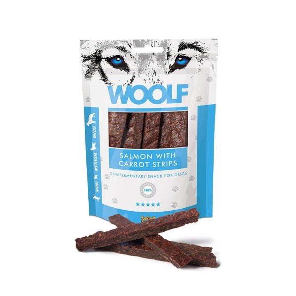 WOOLF Salmon With Carrot Strips 100g przysmak dla psa z łososiem