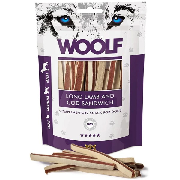 WOOLF Long Lamb And Cod Sandwich 100g przysmak dla psa z jagnięciną