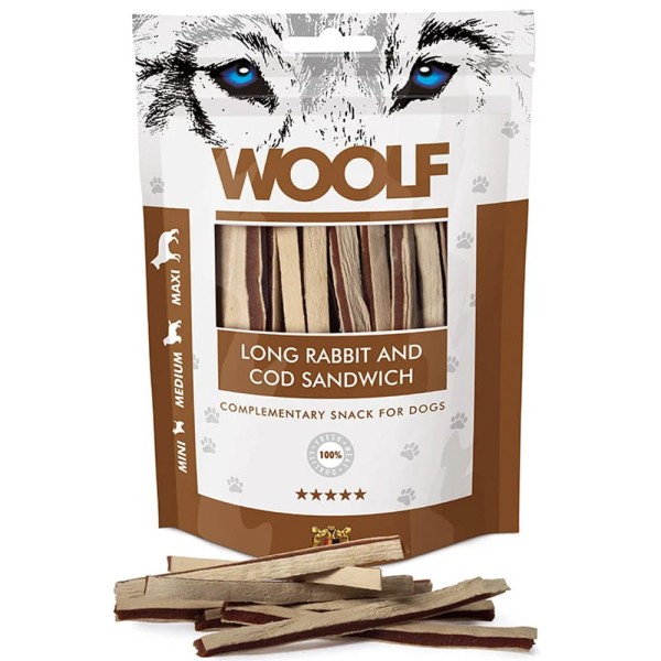 WOOLF Long Soft Rabbit And Cod Sandwich 100g przysmak dla psa z królikiem