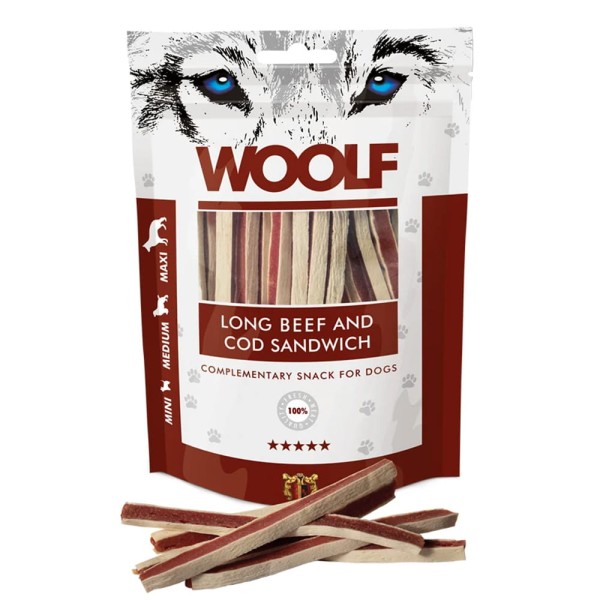 WOOLF Long Beef And Cod Sandwich 100g przysmak dla psa z wołowiną