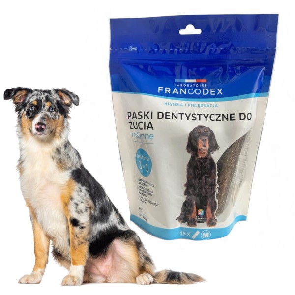Francodex paski dentystyczne M 15szt na kamień i osad u psów 10-30kg