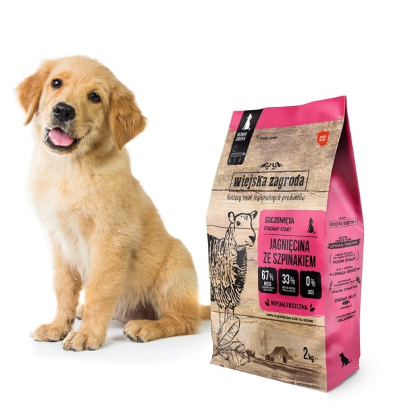Karma sucha dla szczeniąt jagnięcina szpinak 2kg Wiejska Zagroda