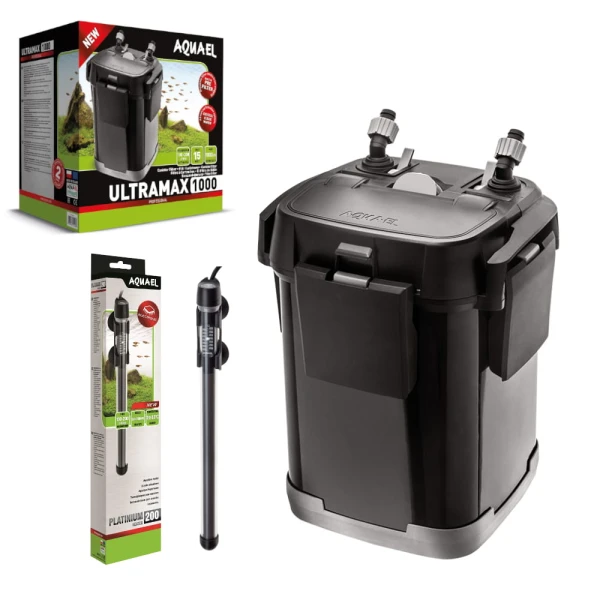 Aquael Ultramax 1000 Filtr + Grzałka Platinium Heater 200W Zestaw do Akwarium 100-300l