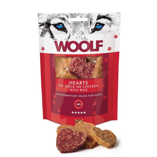 Woolf Hearts Of Duck Chicken 100g przysmak dla psa z kurczak i kaczka