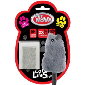 PetNova Zabawka kota myszka z kocimiętką szara