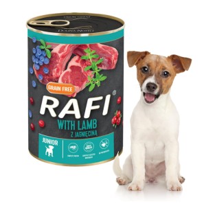 Mokra karma dla psa junior Rafi z jagnięciną puszka 400g