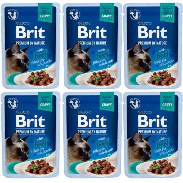 Brit Premium beef gravy adult ZESTAW 6x85g - karma mokra dla kota wołowina sos