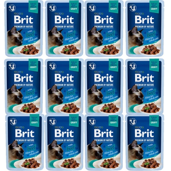Brit Premium beef gravy adult ZESTAW 12x85g - karma mokra dla kota wołowina sos