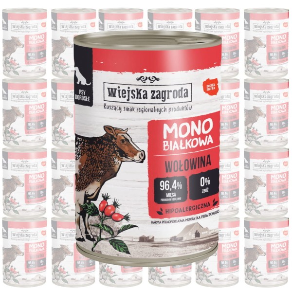 Wiejska Zagroda Mono wołowina karma dla psa ZESTAW 24x400g