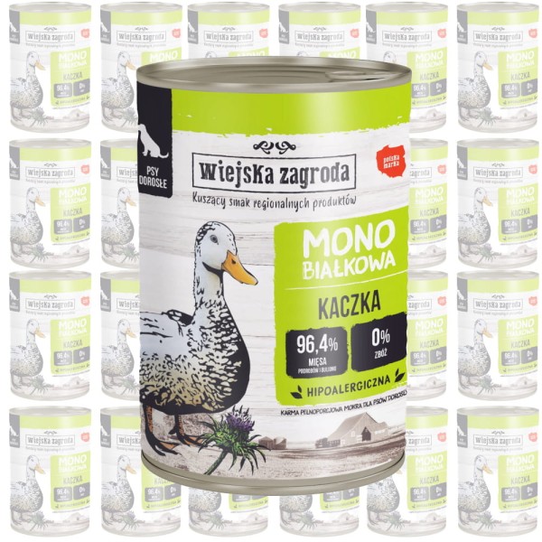 Wiejska Zagroda Mono kaczka mokra karma dla psa ZESTAW 24x400g