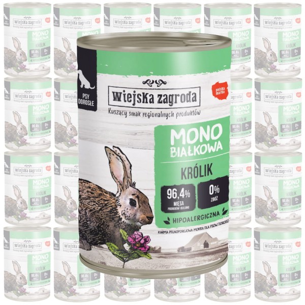 Wiejska Zagroda Mono królik mokra karma dla psa ZESTAW 24x400g