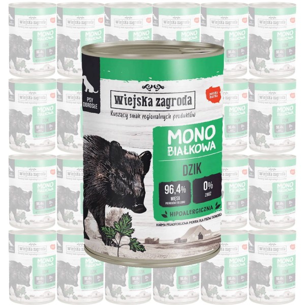 Wiejska Zagroda Mono dziczyzna mokra karma dla psa ZESTAW 24x400g