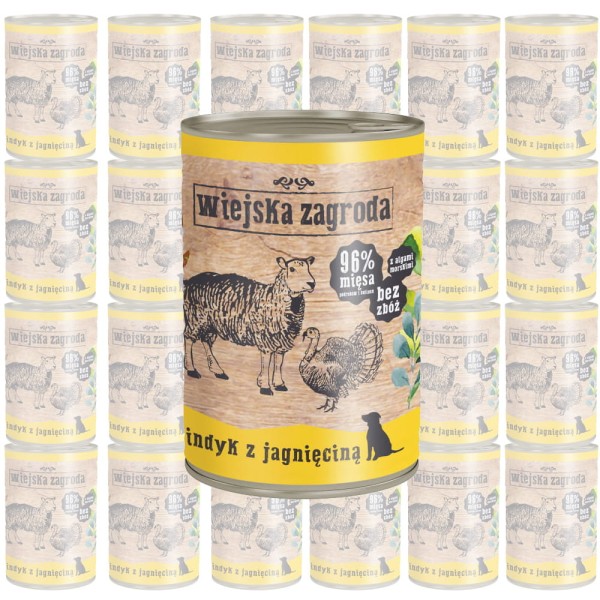 Wiejska Zagroda indyk jagnięcina mokra karma dla psa ZESTAW 24x400g