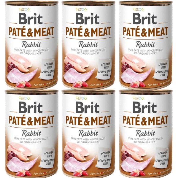 BRIT PATE & MEAT RABBIT ZESTAW 6x400g karma mokra dla dorosłych psów królik