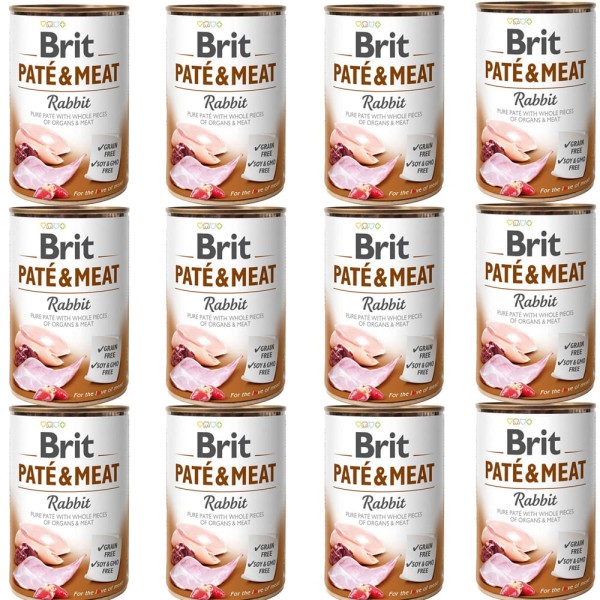 BRIT PATE & MEAT RABBIT ZESTAW 12x400g karma mokra dla dorosłych psów królik